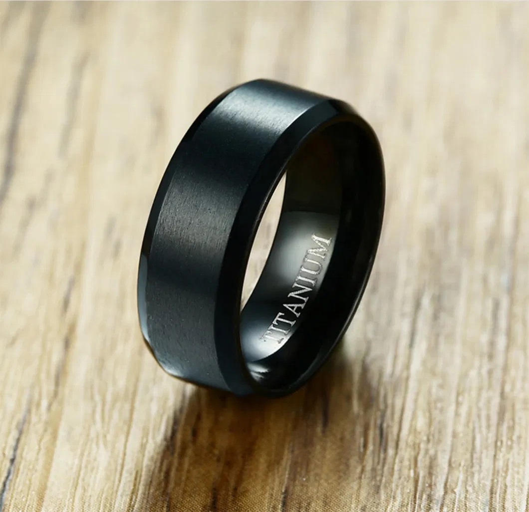 Factory Wholesale 8mm Hand-Brushed Solid Titanium Ring Simple Basic Ring for Men Tr1995